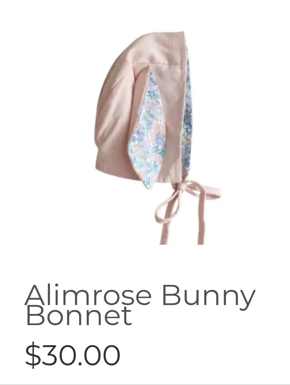 Alimrose Bunny Ear Bonnet Baby Hat Pink Floral Lined Heirloom Boutique 0-12M